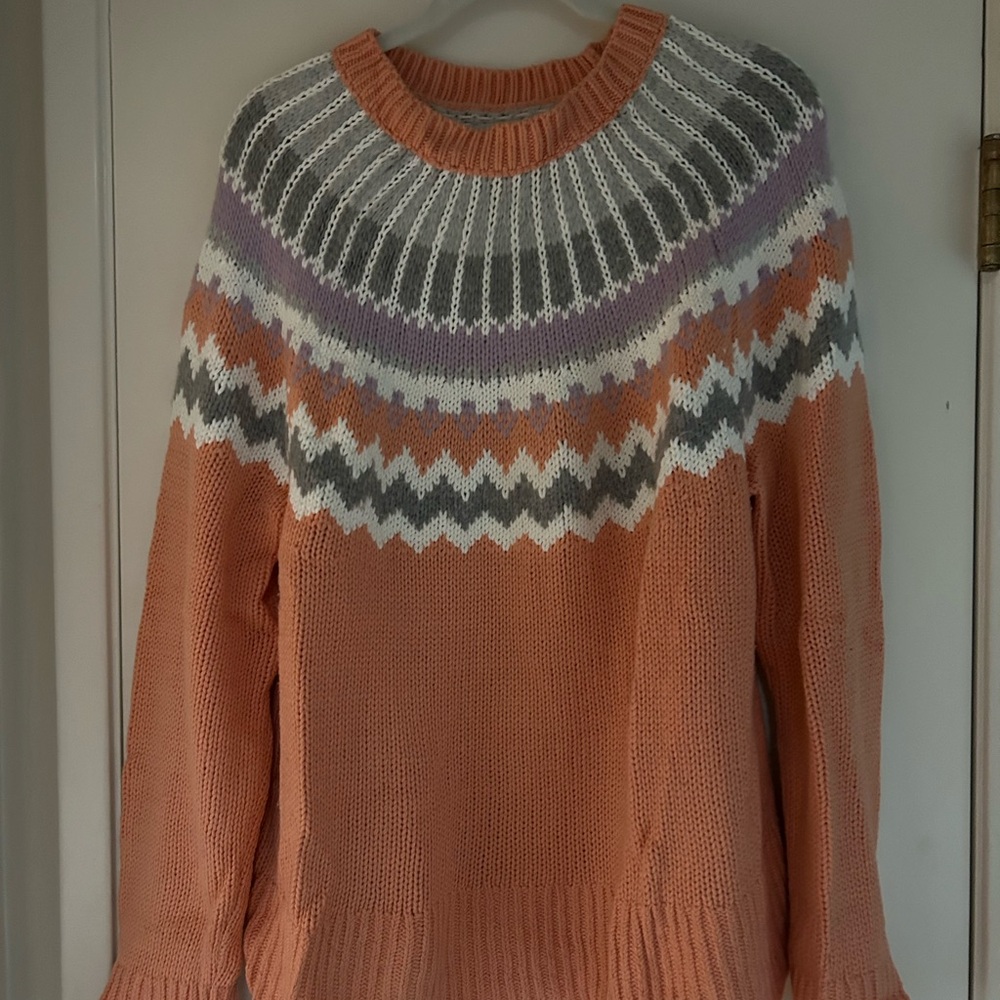 LOFT Peach and Gray Patterned Sweater